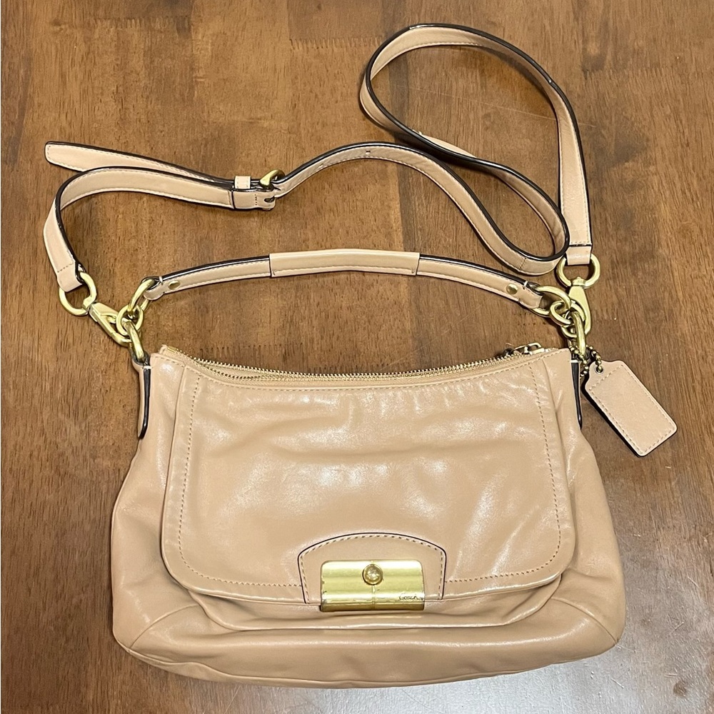 Beige Leather Coach Crossbody Bag
